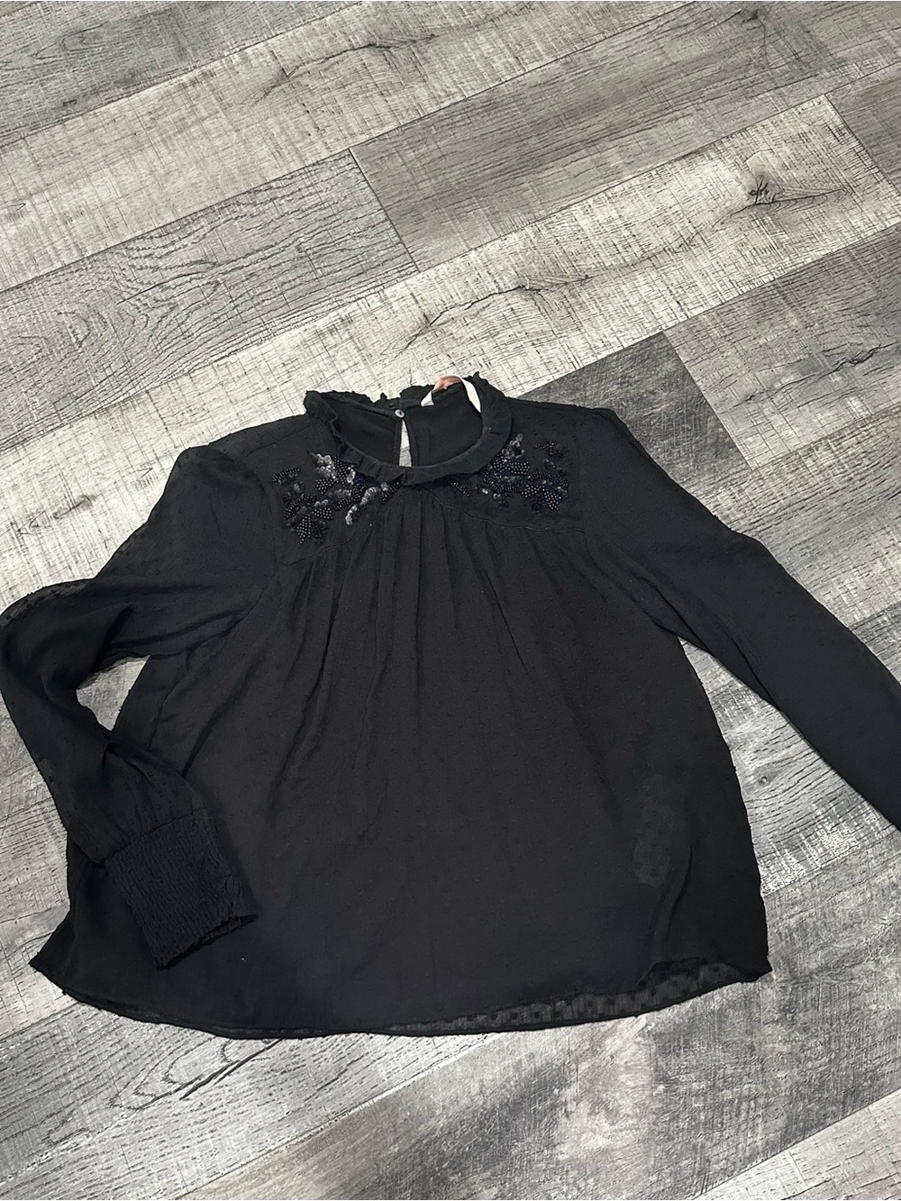Zara Black Long-Sleeve Embellished Blouse